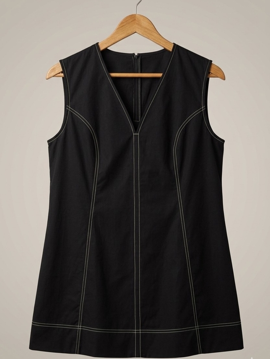 Dresses & Skirts - NWT Sleeveless Black V-Neck Shift Dress with Contrast Stitching  (0065)